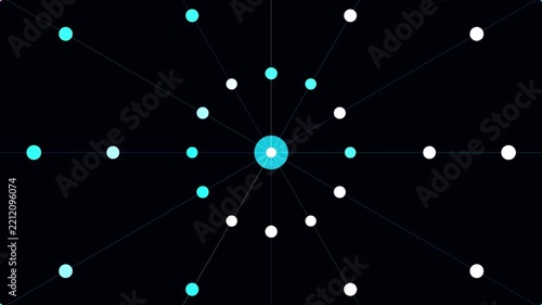 Lattice Tunneling Switch excitation dot photon emission burst stock motion video rendered with NEON CYBER CYAN semiconductor physics aesthetics. Ideal for quantum computing concept videos, physics 