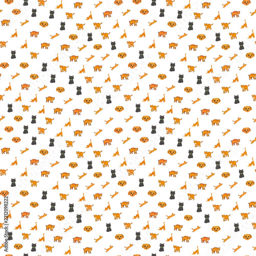 Seamless pattern of cartoon cats and dogs