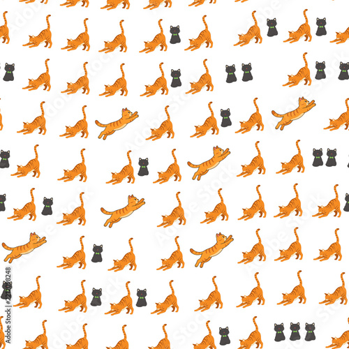 Seamless pattern of cartoon cats with bow ties