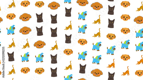 Seamless pattern of cartoon cats, dogs, and kittens