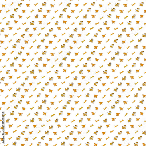 Seamless pattern of cartoon dogs and cats with bones