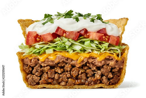 Mexican Culinary Taco Stack Cross Section Layered Beef Cheese Lettuce
