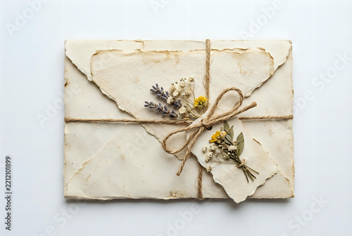 Dried Lavender And Twine Knot Vintage Envelopes Rustic Cream