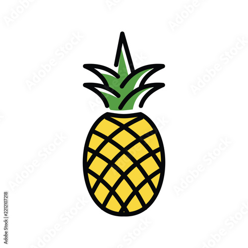 Pineapple Fruit Icon Illustration with Green Leaves Isolated