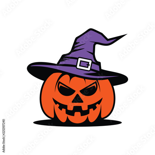 Halloween Pumpkin with Witch Hat and Spooky Face Illustration Isolated on White Background