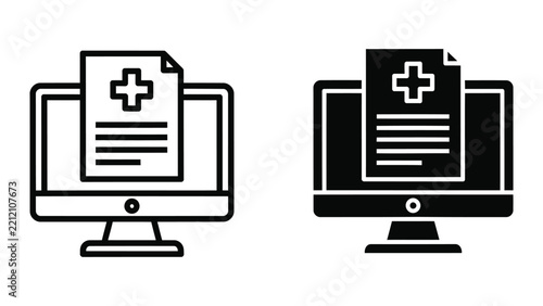 Medical record on computer screen icon isolated on transparent background vector