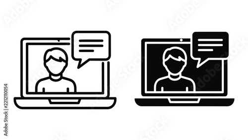Professional video conferencing and online consultation session vector icon set