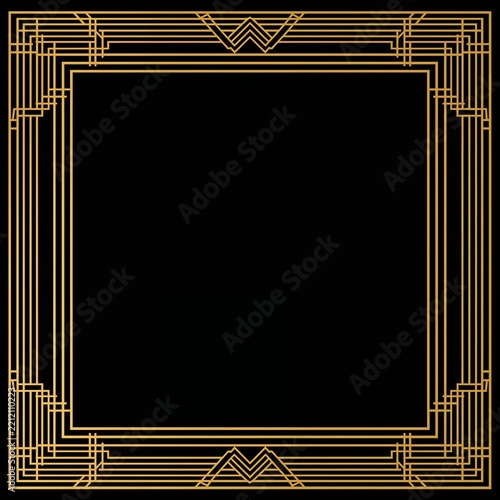AI Generative. Luxury Gold Art Deco Frame Border Background Design. 1