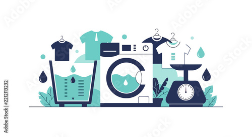 Laundry Service and Garment Care Flat Vector Illustration