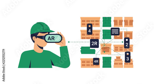 Augmented Reality AR Warehouse Management and Logistics Digital Twin Illustration