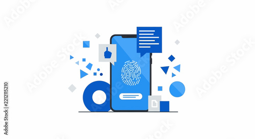 Mobile Biometric Fingerprint Authentication Flat Illustration