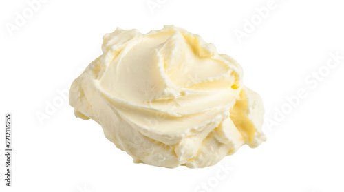 A creamy swirl of fresh butter isolated on a white background.