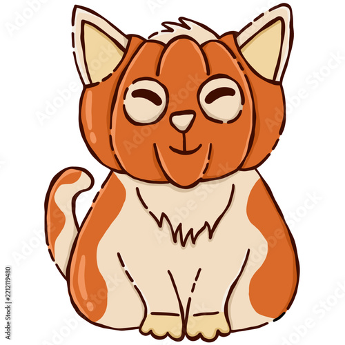 Cute Cat Wearing Pumpkin Costume Illustration