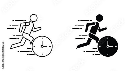 Runner with clock icon vector illustration outline and solid