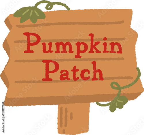 Hand Drawn Pumpkin Patch Wooden Sign Autumn Fall Illustration