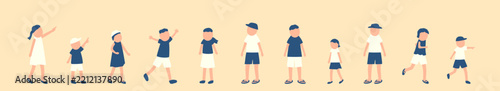 夏を過ごす子どもたちのイラストセット