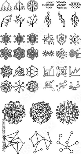 Network connection data structure and cyber security icon set