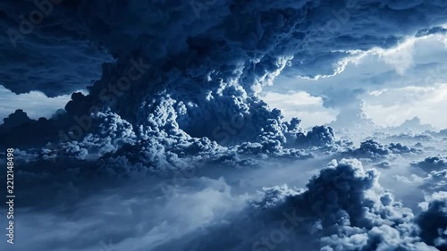 Dark Storm Clouds Swirling in Supercell Formation Aerial View Over Cloudscape During Intense Blue Hour Weather