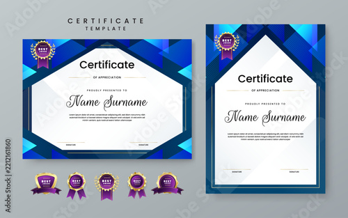 Geometric blue certificate of appreciation featuring a sophisticated diamond pattern and sharp professional lines