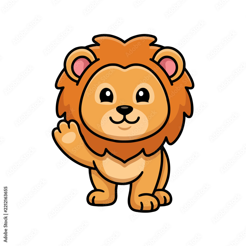 Fototapeta premium A cute cartoon lion waving its paw in a friendly manner