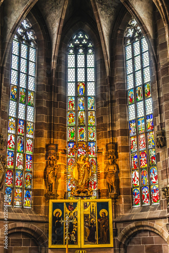 Altar Stained Glass Triptych Frauenkirche Nuremberg Germany