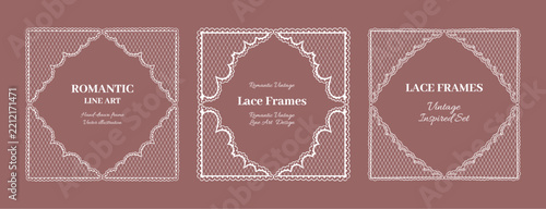 Vector minimalist square lace frame, delicate guipure lace frame, set of lace cards