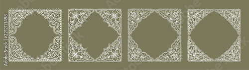 Vector delicate floral lace borders, romantic square frames, separate lace corner designs