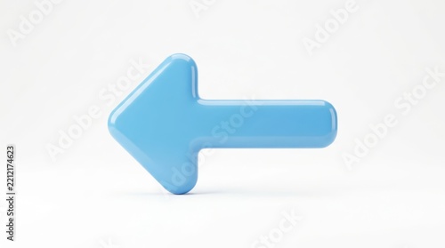 3d render of a glossy blue arrow pointing left isolated on white background