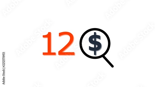 12 dollar price tag with glass illustration. for e-commerce and financial marketing search discount