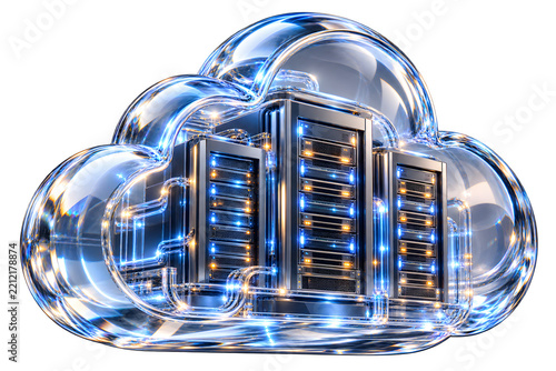 Cloud Computing Server Data Center Isolated on Transparent Background.