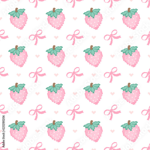 seamless pattern with strawberry, Pixel-style image