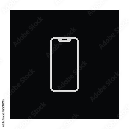 White smartphone outline icon on black background for mobile app design and website interface