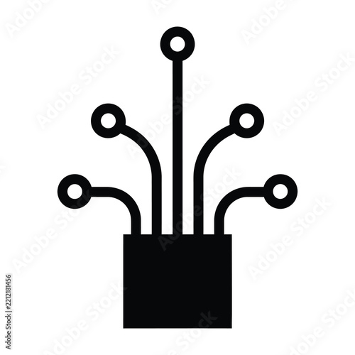 Black electronic circuit icon with wires and connections