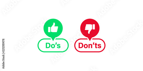 Green like thumb up and red dislike thumb down speech bubble icons for user experience feedback rating system.