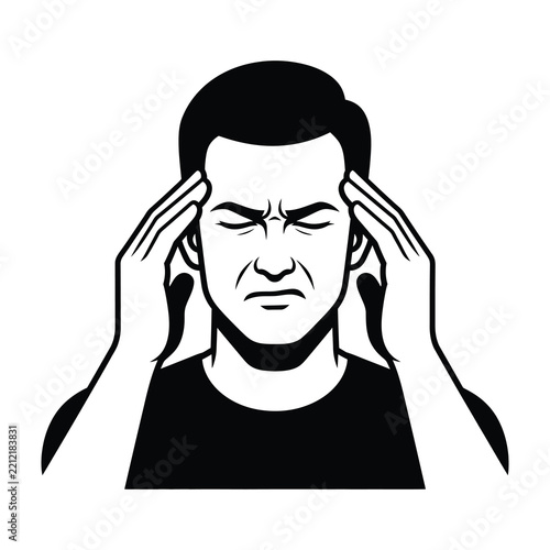 Man suffering from severe migraine headache holding his head in deep physical pain