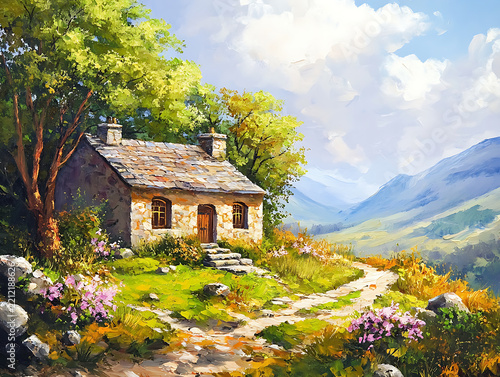 Sunny Mountain Cottage with Wildflower Meadow Landscape