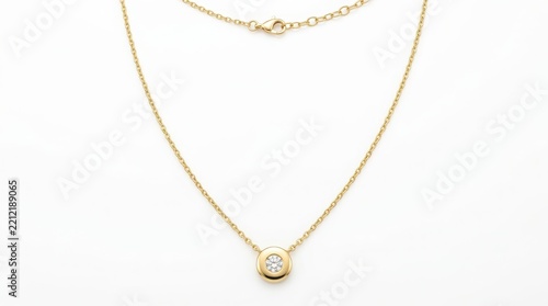Elegant gold chain necklace featuring a single round diamond solitaire pendant jewelry design fine jewelry gold accessory sparkling diamond jewelry piece luxury fashion precious stone