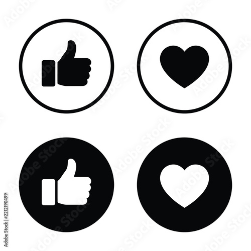 Social Media Like and Heart Icons Set Featuring Thumbs Up and Love Symbols Pack