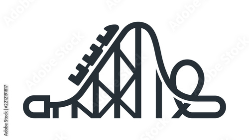 Roller coaster vector graphic illustration featuring minimal black line art style for amusement park branding