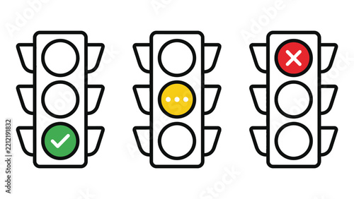 Traffic light vector graphic set featuring check mark and cross symbols inside bright signal lamps