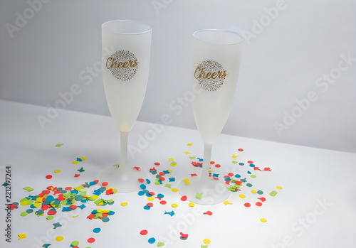 Colorful abstract confetti explosion on gray