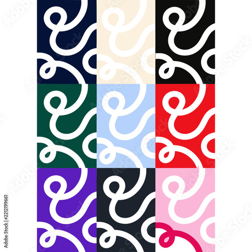 Set of abstract tribal swirl seamless patterns with colorful organic spiral lines vector background