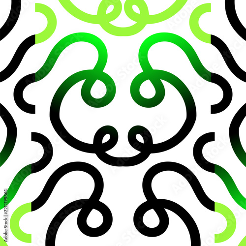 Abstract tribal swirl seamless pattern with black and neon green organic lines vector background