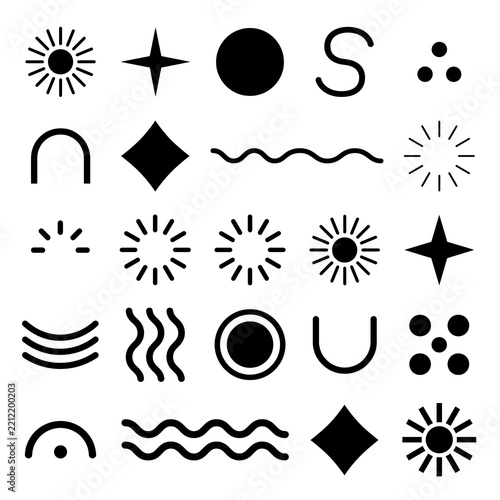 Minimalist brutalist graphic design elements set on white background