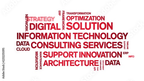 information technology consulting services animated word cloud-animation tag kinetic typography seamless loop.
