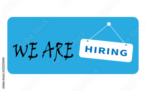 We are hiring sign with blue background for job recruitment and employment announcement poster