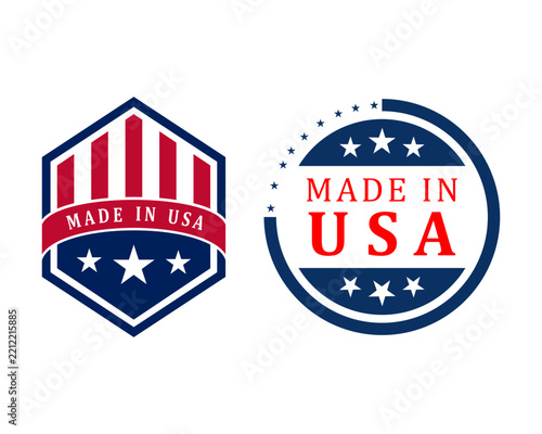 Set of made in usa badges with national flag colors and stars for product labels and emblems