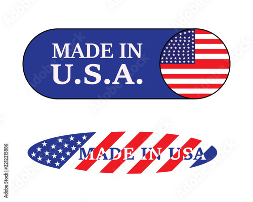 Made in usa labels with american flag design and blue and red colors
