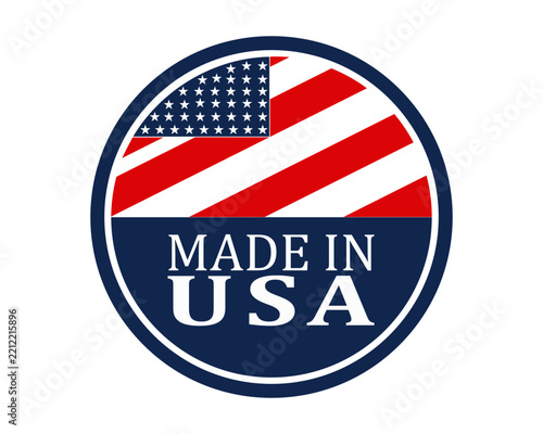 Round made in usa badge label with american flag design