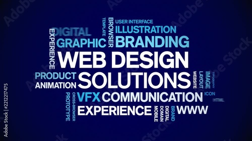 Web Design Solutions animated word cloud-animation tag kinetic typography seamless loop.